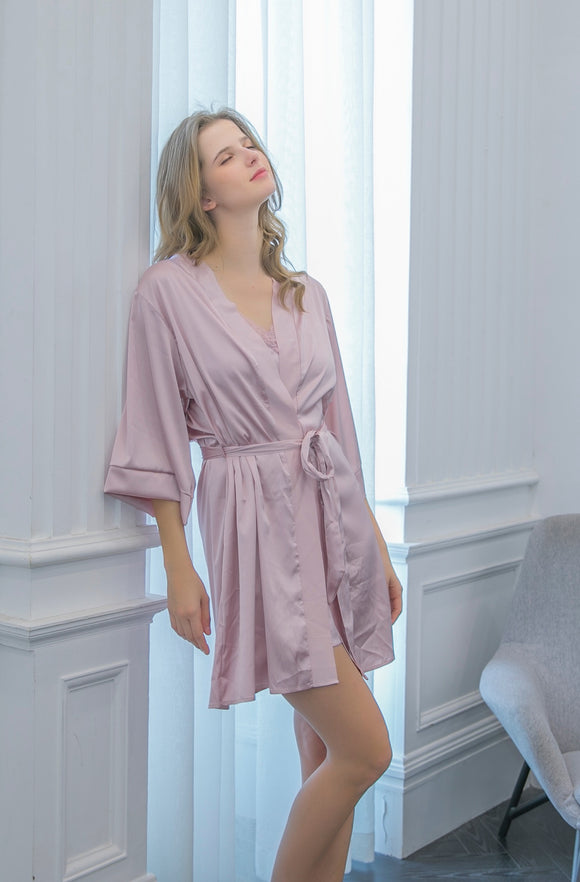 Womens Satin Silk Pajama Sets Long Sleeve Robe lounge wear Sleepwear for Women Homewear Night Pyjama sets
