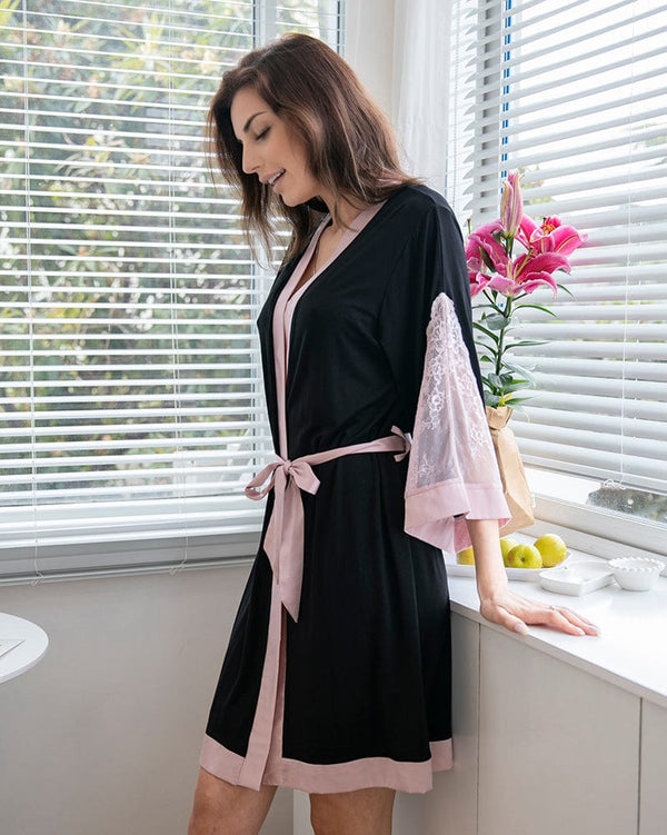 black and pink lace robe